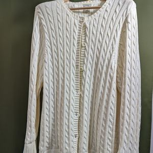 Women's LLBEAN 2x Cream Cable Knit Cotton Cardigan Sweater
